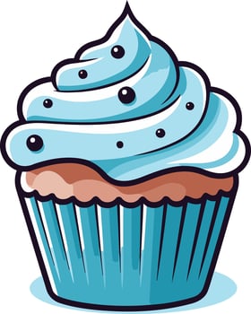 A cheerful cartoon cupcake with blue frosting and sprinkles vector