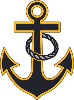 A classic anchor design with a yellow outline and a rope wrapped around the top vector