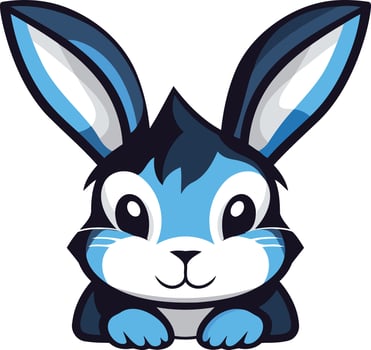Cute blue bunny cartoon character peeking out from behind a white background vector