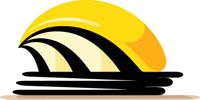 A stylized sunset logo, with a yellow sun setting over three waves, perfect for beach-themed businesses vector
