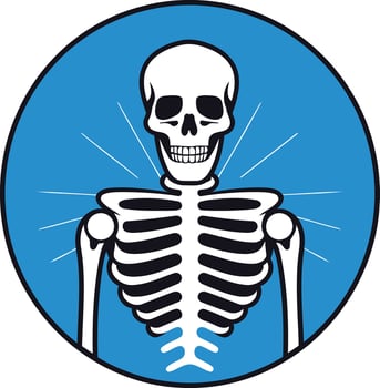 A bold and graphic illustration of a skeleton with a blue background vector