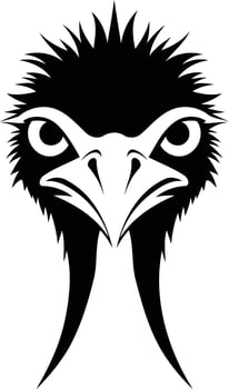 A bold, black and white illustration of an ostrich head, perfect for creating a logo, tattoo, or design vector