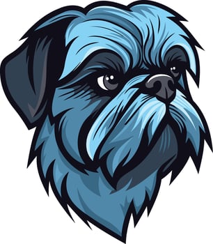 A striking, blue-toned illustration of a brussels griffon dog, captured in a dynamic pose with a fierce expression vector
