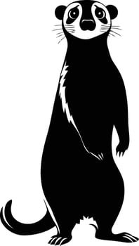 Black and white silhouette of a curious meerkat standing upright on its hind legs vector