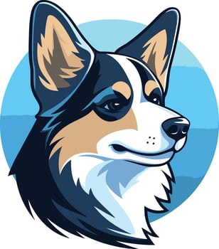 Cute cartoon illustration of a friendly, blue-eyed corgi with a charming smile vector