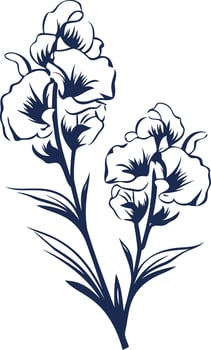 Elegant blue silhouette of a blooming flower arrangement, perfect for adding a touch of botanical beauty to your designs vector