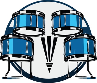 A vibrant illustration of a drum set with blue drums against a white background vector