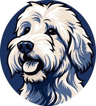 A friendly, cartoon illustration of a white, fluffy dog with a happy expression vector