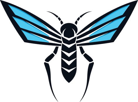 A bold and abstract illustration of a stylized insect with blue wings and a black body vector