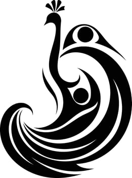 Stylish and abstract peacock silhouette in black and white vector