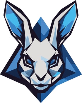 A bold, geometric logo featuring a stylized rabbit's head with sharp, angular details and a striking blue and white color scheme vector