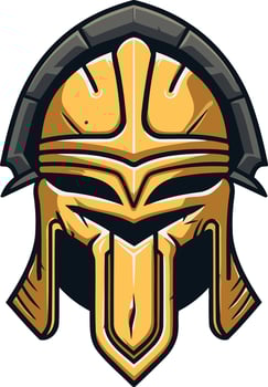 A fierce and stylized illustration of a golden warrior helmet, perfect for branding, gaming, or esports vector
