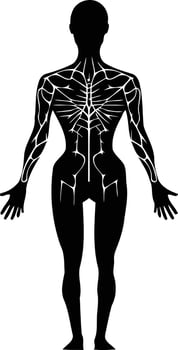 A striking silhouette of a female figure with intricate details highlighting the musculature vector
