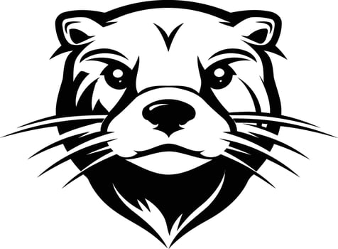 A fierce and stylized black and white illustration of an otter's head, perfect for branding or logos vector