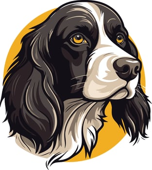 A charming illustration of a black and white springer spaniel, looking to the side with a playful expression vector