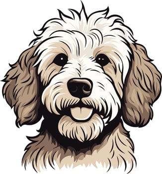 A charming cartoon illustration of a happy, fluffy dog with a sweet expression, perfect for pet-related projects, greeting cards, or social media vector