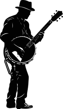 Silhouette of a musician playing a banjo vector