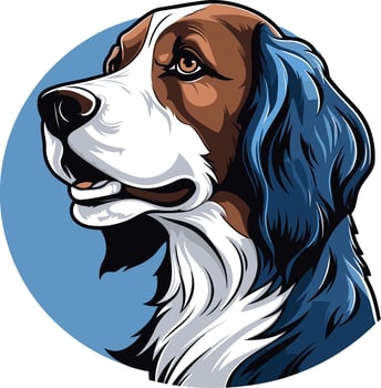 Portrait of a Brown and White Dog with Blue Fur vector