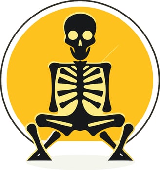 Skeleton Sitting in a Circle with Yellow Background vector