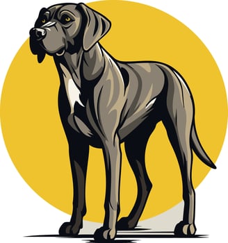 Black Dog Portrait Against Yellow Background vector