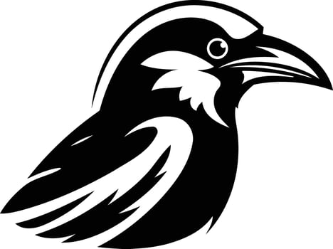 Stylish black and white silhouette of a crow's head, perfect for creating logos, branding, or tattoo designs vector