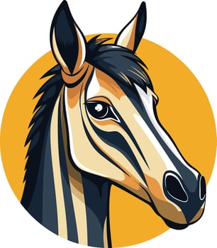 Striped Horse Portrait Against Yellow Background vector