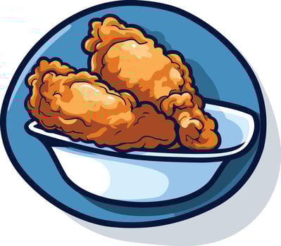 Cartoon Illustration of Fried Chicken Wings in a Bowl vector