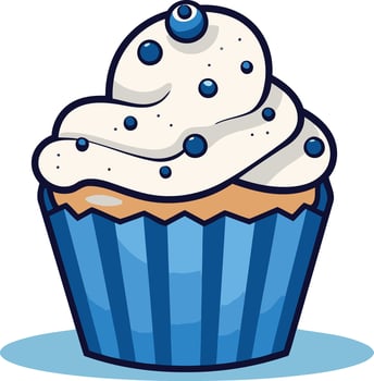 Blue Striped Cupcake with White Frosting vector
