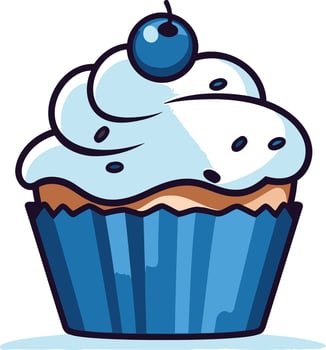 Blue and White Cupcake with Blueberry Topping vector