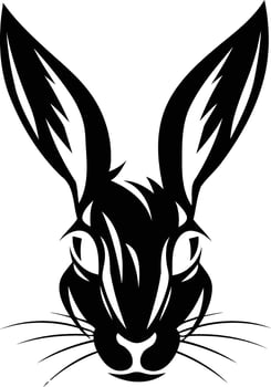 A bold and striking silhouette of a rabbit's head, perfect for logo design, branding, or as a graphic element vector