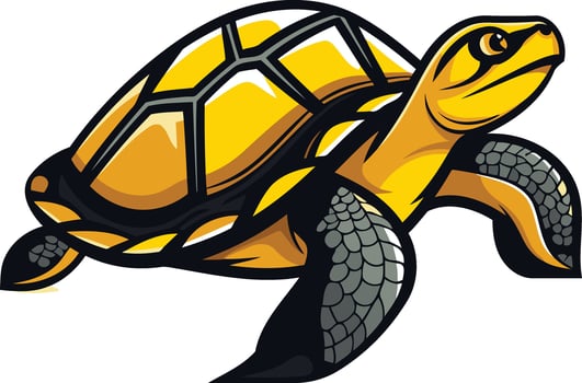 A vibrant yellow turtle with a determined expression, perfect for mascot designs, logos, or branding vector