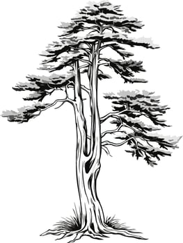 Detailed Black and White Illustration of a Pine Tree vector