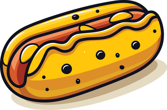 A cheerful and cartoonish illustration of a hot dog with mustard, perfect for adding a touch of fun to food-related designs vector