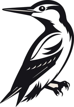 A striking black and white illustration of a kingfisher, perfect for logos, branding, or nature-themed designs vector