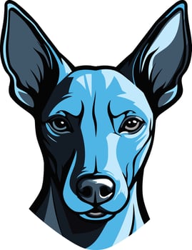 A stylized, blue-toned dog head, showcasing a fierce and loyal expression vector
