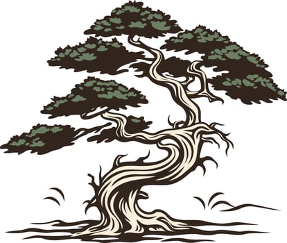 A stylized illustration of a bonsai tree, perfect for nature-inspired designs, logos, and branding vector