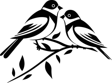 Simple, elegant silhouette of two birds perched on a branch, perfect for wedding stationery, logos, or nature-inspired designs vector
