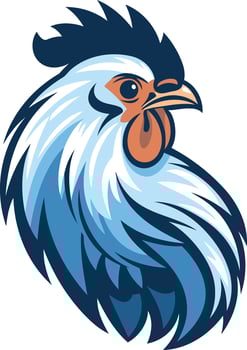 A striking, stylized rooster head logo, featuring a blue and white color scheme and a fierce expression vector