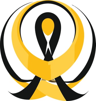Abstract logo design featuring a black ribbon with a yellow center, encased in yellow and black swirling shapes vector