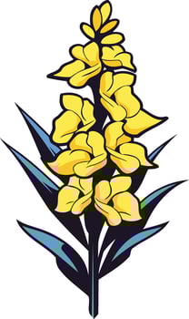 A cheerful, stylized yellow flower with blue leaves vector
