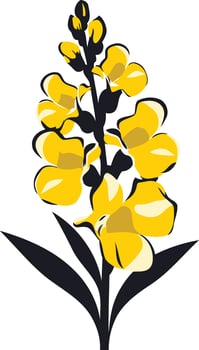A stylized yellow flower with black stem and leaves vector