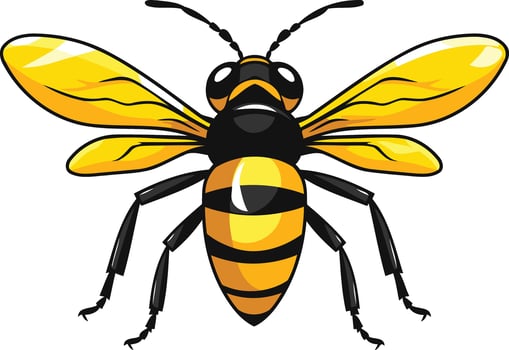 A cartoon bee with black and yellow wings vector