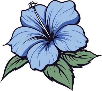 A vibrant blue hibiscus flower with green leaves, perfect for tropical-themed designs, branding, or illustrations vector