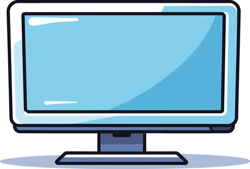 A simple, cartoon-style illustration of a computer monitor with a blank blue screen vector
