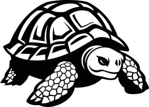 A bold, black and white illustration of a tortoise, perfect for use as a logo or mascot for a business or team vector