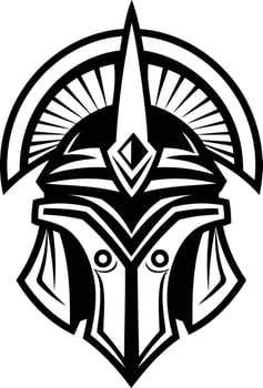Black and white element illustration of a warrior helmet, perfect for branding, gaming, or tattoos vector