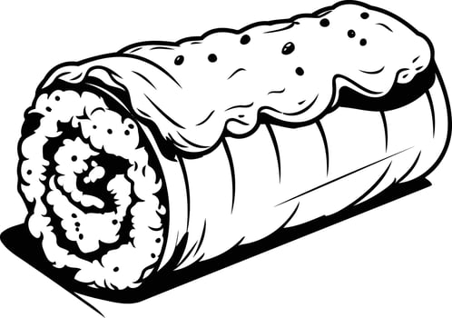 Black and white illustration of a delicious roll, perfect for menus, food blogs, and recipe books vector