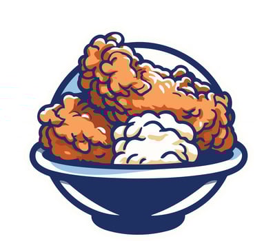 A cartoon illustration of a bowl of fried chicken, perfect for menus, social media posts, or branding for fast food restaurants and food businesses vector