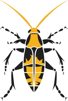 A stylized, geometric cockroach in black and yellow vector