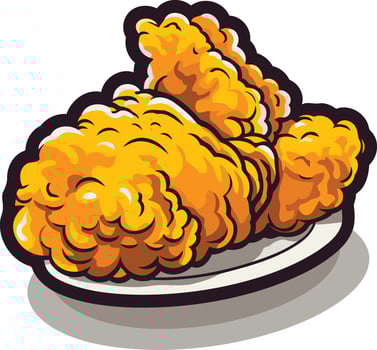 A cartoon illustration of two crispy fried chicken drumsticks on a white plate vector